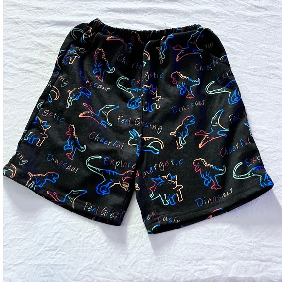 SHEIN Other - Kids Shein Dinosaur Shorts Size 7Y Black Neon‎ Graphic Print Elastic Waist